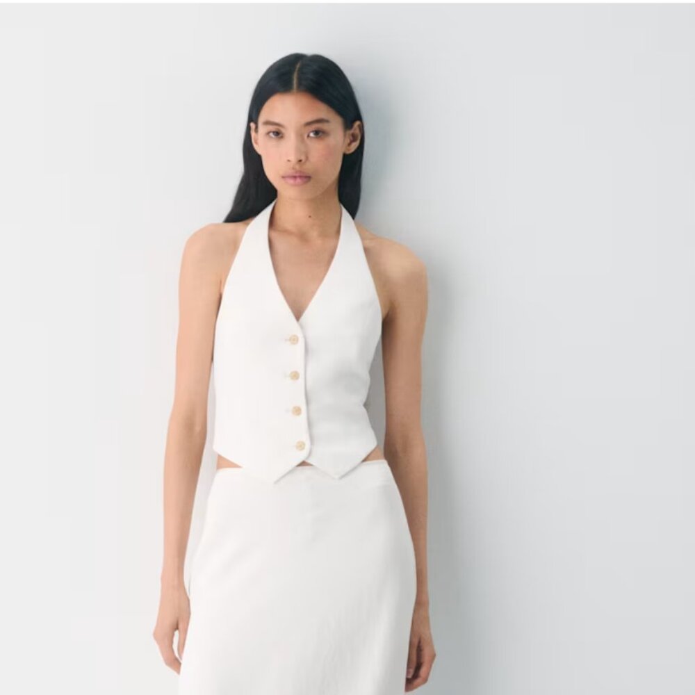 Aritzia White Halter Vest Crop Top